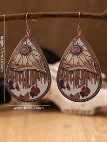 1 Pair Pattern PU Leather Western Earring For Women - PU Leather Teardrop Earrings - View 2