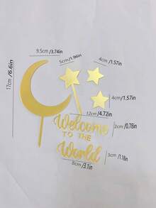 8pcs Moon, Star And 'welcome To The World' Cake Toppers,Christmas - Gold - View 4