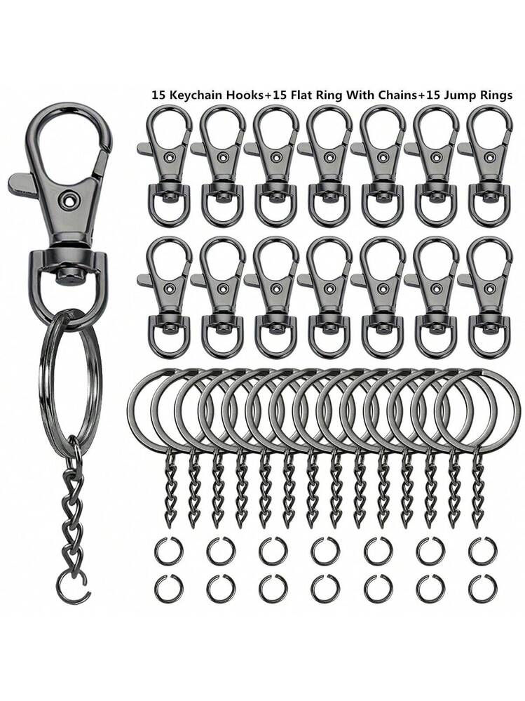45個 回転式スプリングクリップキーチェーンセット、金属製スプリング