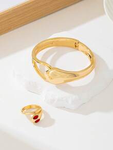 2件套时尚创意百搭加厚金属水滴蛇头手链戒指首饰套装，弹簧扣设计，适合日常搭配，嘻哈朋克街头风格，饰品 - 幾何套裝 - 查看 6