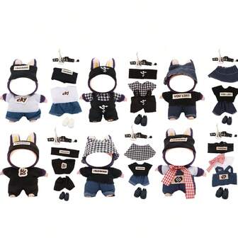 Conjunto de 17 cm de muñeca con dije, lindo conjunto de mezclilla multicolor con accesorio de guitarra y zapatos, combinación versátil (muñeca no incluida)