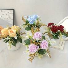 Realistic Artificial Roses In White Or Deep Red - With Container - Long-Lasting Floral Arrangement For Home, Wedding, Office, Valentine's, Christmas, Halloween, Thanksgiving, Easter Decor - No Maintenance Required - Perfect Gift For Housewarming, Graduation, Anniversaries - Elegant Table Centerpiece Decoration, Wedding Decorations, Stylish Home Accents, Faux Flowers, Decorative Flower Pot, Holiday Shoppers - Multicolor - View 3