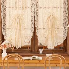 1PC French Vintage Embroidered Lace Beige Sheer Curtain For Windows,Sophisticated Privacy Partition,Sheer Voile For Living Room And Bedroom Home Decor- Adjustable Length Curtain. - Beige - View 7
