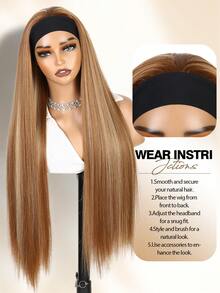 32英寸长直发发箍挑染金色Yaki直发合成假发，女士款，耐热，适合日常佩戴和派对佩戴