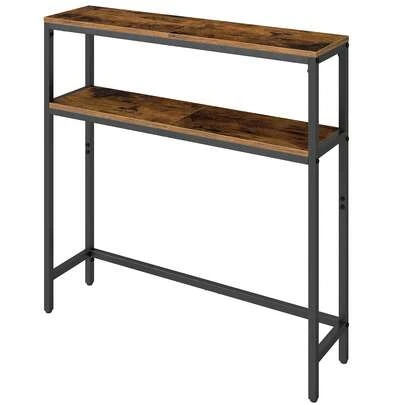 VASAGLE Console Table, 2-Tier Sofa Table, 7.9 X 31.5 X 31.5 Inches, Narrow Entryway Table, Modern Entry Table With 2 Shelves, For Living Room, Bedroom, Rustic Brown And Ink Black