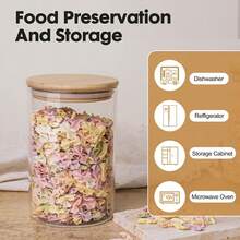 2/4/6pcs Kitchen Food Glass Storage Jars, Candy Jars, Airtight Glass Jars, Coffee Bean Containers, Glass Spice Jars With Bamboo Lids, Kitchen Organizers, Suitable For Kitchen Spices, Coffee, Grains, Candy, Cookies, Pasta, Home Kitchen Tabletop Decor, Stackable, Suitable For Holiday And Wedding Gifts - Clear - View 3
