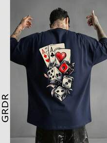 GRDR Men's Summer Printed Graffiti Short Sleeve Fashionable T-Shirt, Suitable For Summer - Navy Blue - View 2