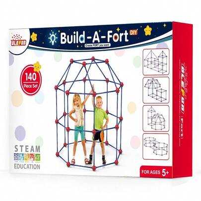 Fort Building Kit For Kids 4,5,6,7,8+Year Old Boys &Amp; Girls, 140 Pcs, Creative STEM Building Toys For DIY Castles, T...