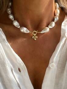 This Elegant And Luxurious Pearl Baroque Necklace Comes With A Letter Pendant, Designed Specifically For Women. This Letter Necklace Is High-End And Sexy, Making It A Beautiful Gift For Women During The Holidays. - Multicolor - View 8