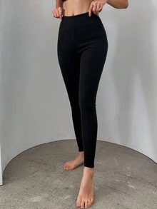 Livesso 女士修身保暖打底裤，秋冬季女士抓绒紧身裤 - 黑色 - 查看 3