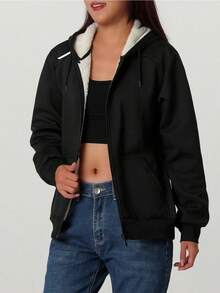 Sudadera térmica a prueba de viento para mujer - Sudadera con capucha para correr en invierno con bolsillos para senderismo y entrenamiento