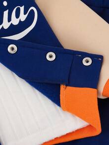 Boys' Colorblock Letter Print V-Neck Baseball Jacket And Pants Set, Casual Fashion - Royal Blue - View 6