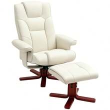 HOMCOM Relaxing Chair With Ottoman, TV Chair With Reclining Function, Rocking Function, Padded Recliner With Adjustable Backrest, Up To 150 Kg, For Living Room, Faux Leather, Cream White - 1 - 查看 1