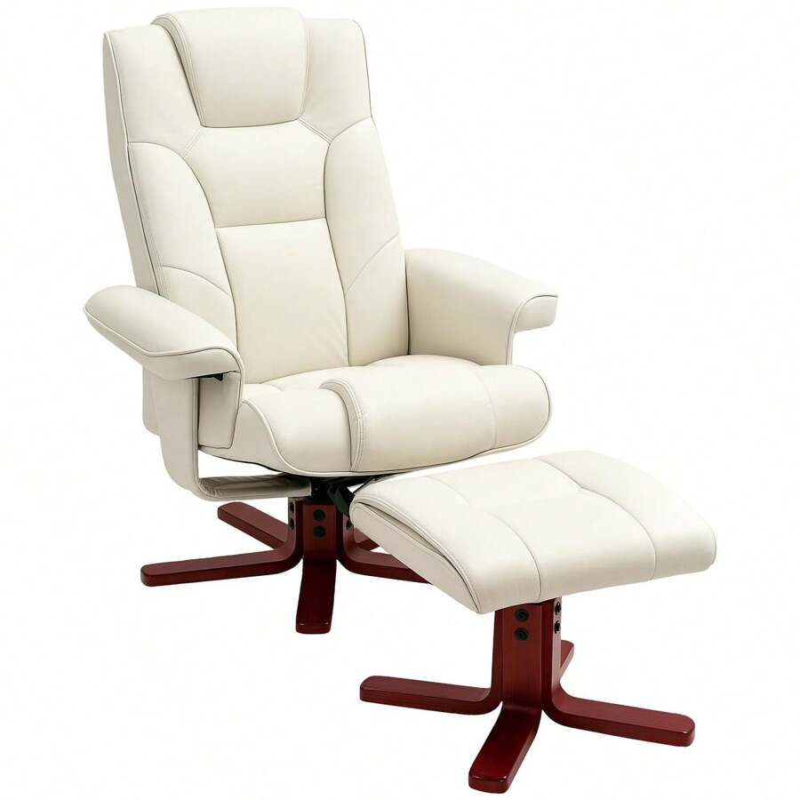HOMCOM Relaxing Chair With Ottoman, TV Chair With Reclining Function, Rocking Function, Padded Recliner With Adjustable Backrest, Up To 150 Kg, For Living Room, Faux Leather, Cream White - 1 - 查看 1