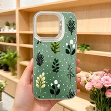 Cubierta de teléfono con diseño floral verde con hojas y puntos blancos para mujer elegante para uso diario en floristerías y eventos sociales Aplicable a los teléfonos de la serie Apple y Galaxy - Negro - Ver 5