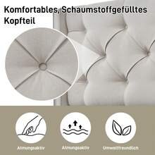 Hydraulic Double Upholstered Bed 140x200cm, Bed With Slatted Base Made Of Metal Frame, Modern Bed Frame With Storage Space, Cotton, Light Grey - Light Grey - View 4