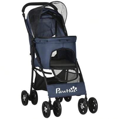 PawHut Dog Stroller, Foldable Dog Pram With Cushion, 4 Wheels, Mesh Window For Small Dogs And Cats, 600D Oxford Material