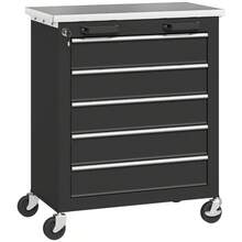 HOMCOM 5 Drawer Tool Cabinet, Rolling Tool Box, Steel Tool Cart, Silver+Black Tone - 1 - View 9