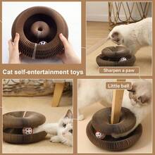 1pc Cat Scratching Board Toy With Bell, Interactive Magic Scratch Pad To Relieve Cat Boredom, Made Of Corrugated Cardboard, Magnetic Design (Can Be Extended), Random Ball Color - Brown - View 12