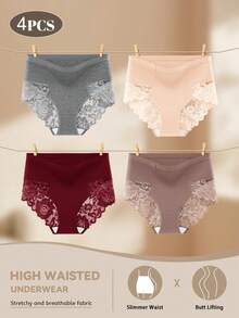 QUASTI 4 pièces Culottes sexy à design en dentelle pour femmes, tissu doux et respirant, élastique, cadeau idéal pour les fêtes - Multicolore - Voir 6