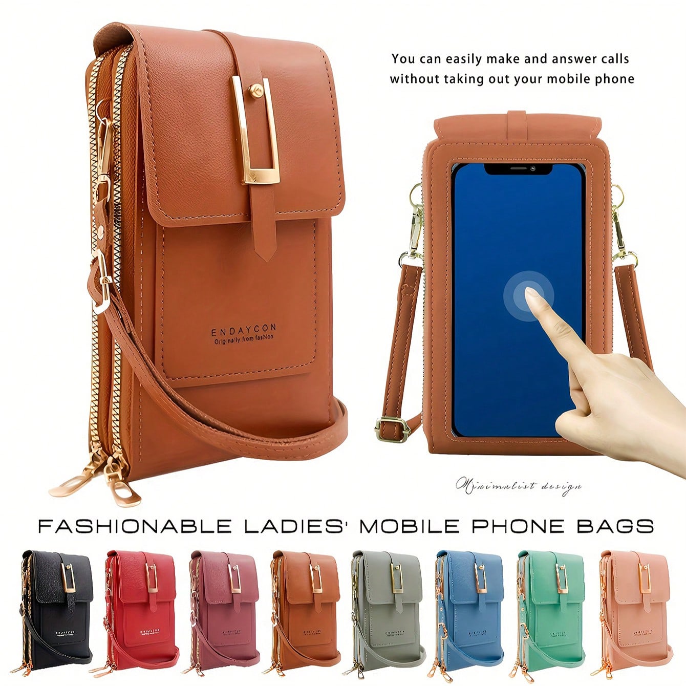 Cartera multifuncional para mujer, cartera para teléfono con pantalla táctil, bolso bandolera mini con solapa, cartera de moda multifuncional con ra