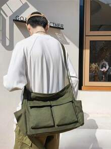 حقيبة كتف قماشية كاجوال، سعة كبيرة، ملابس الشارع، طالب، وقت الفراغ