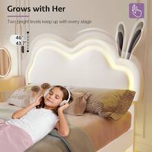 Floating Upholstered Bed Frame With LED Light, Cute Cloud Headboard For Girls, Sturdy Construction, Easy Assembly, No Box Spring Needed - 白色 - 查看 7