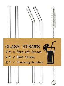 4pcs Glass Straws Set With 1pc Cleaning Brush, Heat-Resistant, Reusable, Suitable For Fruit Drinks, Kitchen, Christmas Gifts, Back To School Supplies, Study Accessories - Clear - View 9