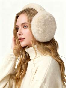 1个女士保暖耳罩，时尚蓬松防冻耳罩，可折叠冬季白色耳罩 - 彩色 - 查看 3