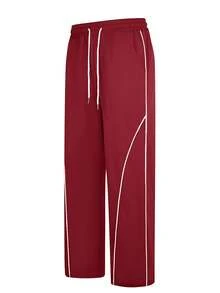 Modcrash Celana Jogger Pria Bergaris Lebar, Celana Jogger Kasual Longgar dengan Tali Serut di Pinggang, Celana Olahraga Panjang untuk Pemakaian Sehari-hari, Lari, Musim Semi, dan Gugur - Burgundy - View 4