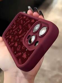 Funda para teléfono con diseño de follaje navideño, compatible con teléfonos ,  16 Pro Max,  15 Pro Max,  13 y  12. Fabricada en TPU, es resistente al agua, a los golpes y a los arañazos. Ideal como regalo de Navidad para familiares, amigos, seres queridos o parejas. - Burdeos - Ver 4
