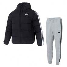 Adidas [Men's Sports Suit] ESS 3S P D HD J Hooded Running Casual Jacket Down Jacket, Duck Down, 80%+ Down Content M 3S FL TC PT Everyday Outdoor Knit Training Pants Fleece-Lined Long Pants