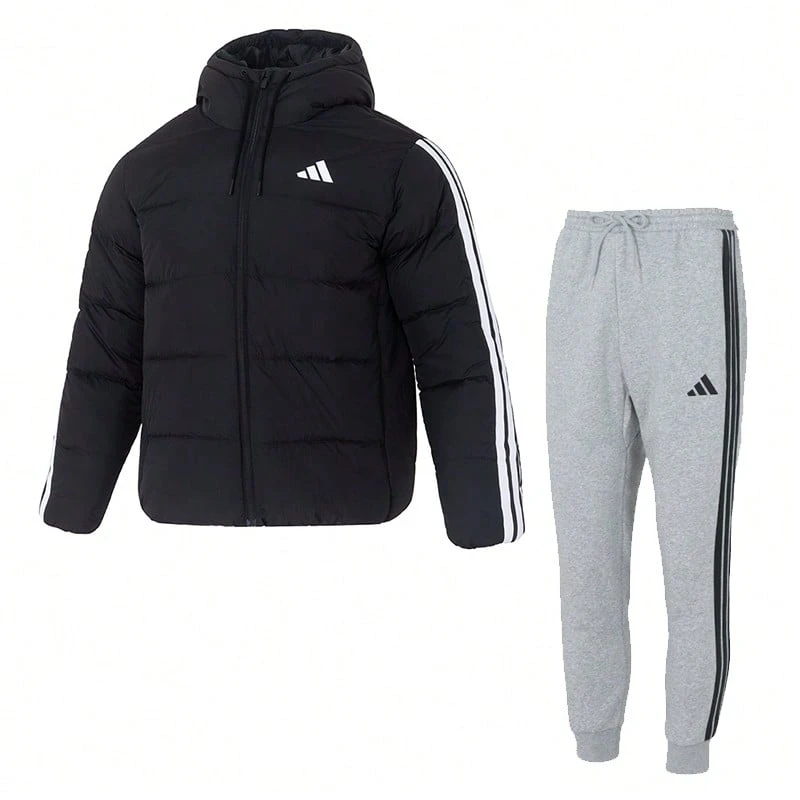 Adidas [Men's Sports Suit] ESS 3S P D HD J Hooded Running Casual Jacket Down Jacket, Duck Down, 80%+ Down Content M 3S FL TC PT Everyday Outdoor Knit Training Pants Fleece-Lined Long Pants
