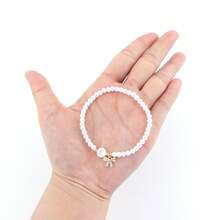 1pc Vintage Round Letter & Bow Pendant Faux Pearl Beaded Bracelet For Women - White - View 3