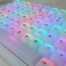水晶键帽套装，OEM高度PC材质键帽，白玉主题半透明设计，适配MX轴和6.25U空格键，适用于游戏和办公机械键盘，仅含键帽（不含键盘），机械键盘DIY配件