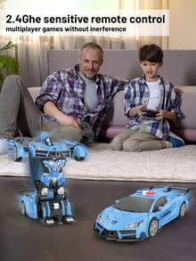 1 pieza Coche robot de control remoto a escala 1:18 de 2.4Ghz con luces, recargable, rotación de 360°, transformación con un solo botón, adecuado para niños y niñas de 3+ años, gran regalo para Navidad, Pascua, Halloween, Año Nuevo, cumpleaños de niños, regalos de fiesta (Azul/Rosa) - Multicolor - Ver 3