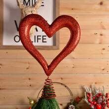 Christmas Heart-Shaped Tree Topper, Creative Metal Tree Cap For Home, Office, And Party Decorations, Suitable For Christmas And Valentine's Day - 酒紅色 - 查看 4