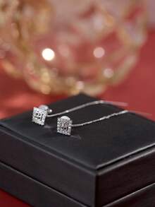 Nooxian 1对时尚银色闪光几何方形流苏耳夹耳环，女士礼物（不含礼盒） - 銀色 - 查看 9