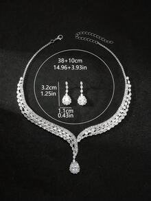 3 件套奢华时尚珠宝套装：锆石项链 + 耳环，精致耀眼，是婚礼、派对、庆典、节日的多功能配饰 - 銀色 - 查看 4