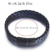 1 件全黑皮革男士手链，朋克风格皮革腕带，配钛钢编织皮绳