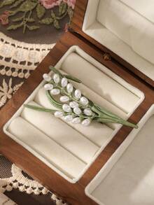 1pc Green Lacquered Crafted Pearl Wreath, Blueberry, Resin Lily Of The Valley Brooch, Plant Series - Thorn, Calla Lily, Wheat, Dew Branch Leaf, Rose, Cornflower, Fruit Series - Lemon, Cherry, Grape Shape Pin, Suitable For Women's Daily Wear, Birthday Party, Banquet - Green - View 6