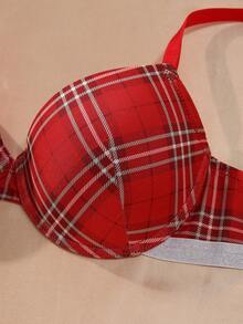 Biustonosz damski w świątecznym stylu z fiszbinami – w kratę, push-up, z bocznym wsparciem, wygodny i stylowy, idealny na świąteczne okazje i do noszenia na co dzień - Czerwony - Zobacz 4