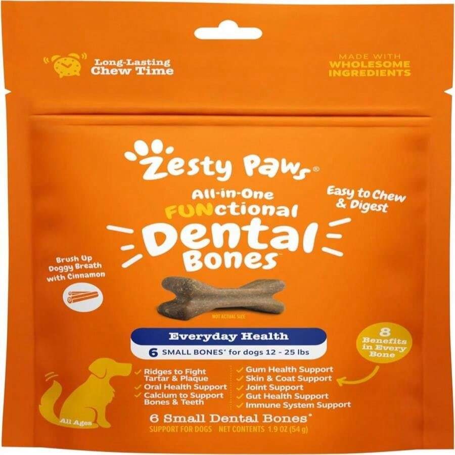 Zesty Paws Dental Bones - Fights Tartar &Amp; Plaque - Gum, Teeth &Amp; Bone Health - Cinnamon For Dog Breath - Immune, Joint, Gut, Skin &Amp; Coat Support - Omega 3 EPA &Amp; DHA And Calcium - Small Dogs - 28 Ct - ColorE - 查看 1