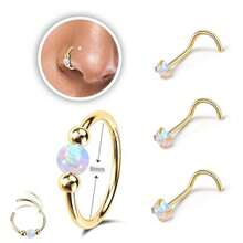 18G Opal Nose Ring, 8mm/10mm, Hypoallergenic 316L Surgical Stainless Steel - Suitable For Nostril/Septum Piercings And Cartilage Piercings, Unisex, Ideal For Everyday Wear, Promotes Healing, Designed For New Piercings, Comfortable To Wear, And Won't Interfere With Sleep. - AB Color - View 2