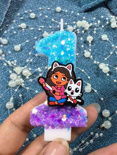  Gabby's Dollhouse - A Creative, Cute Cartoon, Purple Gabby, Birthday Candles, Children's Party Atmosphere, Cake Decorations