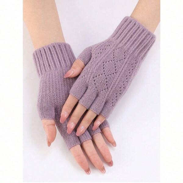 1 Pair Of Multi-Color Rhombus Hollow Split Finger Arm Sleeve Autumn And Winter Female Knitted Wool Wrist Protection Fashion Finger Sleeve