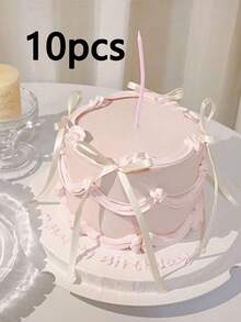 10/20pcs Ribbon Bow Cake Decorations, Silk Cake Skirt, Graduation Cake Toppers, Birthday Party Table Decorations,Birthday Cake Topper Balletcore Birthday Cake Topper Black Bow Ribbon Cake Decoration For Birthday Shower Wedding Party - Multicolor - View 12