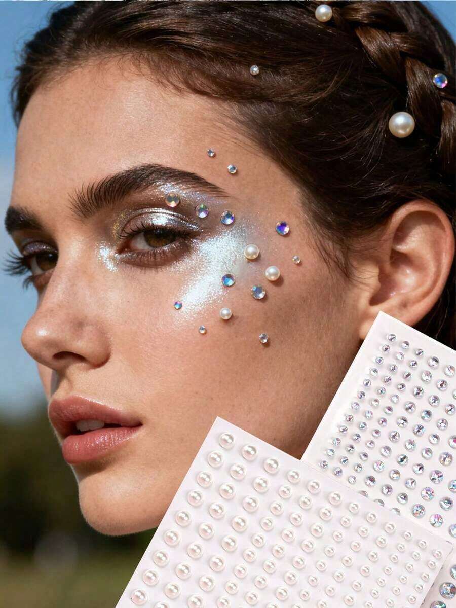 2PCS Multi Particle Facial Decoration Rhinestone, Pearl Laser Eye Tail Hair Decoration Sparkling Diamond, Fake Nail Decoration Y2k Festival Party Daily Dress Up DIY Facial Decoration Music Festival Makeup Ball Suitable Hair, Eye, Face, Body Decoration Diamond - Nhiều màu - Xem 1