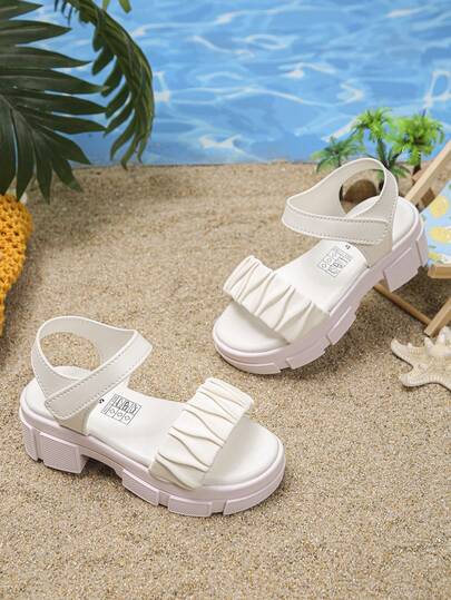 1 Pair Fashionable And Versatile Girls' Simple Straight Strap Anti-Slip Thick Sole Sandals, Stylish And Atmospheric, Very Suitable For Outdoor Wear In Summer, Summer Essential