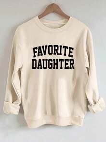 2025FAVORITE DAUGHTER Graphic Print Women's Casual Sweatshirt - Black Round Neck Long Sleeve Pullover, Machine Washable Autumn Winter Warmth, Perfect Gift For Daughters, Sweaters For S, Cozy Winter Apparel, Relaxed Fit Pullover, Comfortable CasualwearSoft And Breathable - 杏色 - 查看 12